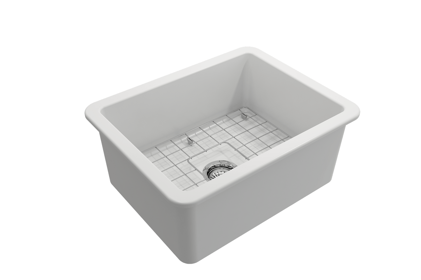 BOCCHI SOTTO 24" Fireclay Dual-Mount Single Bowl Kitchen Sink with Protective Bottom Grid and Strainer