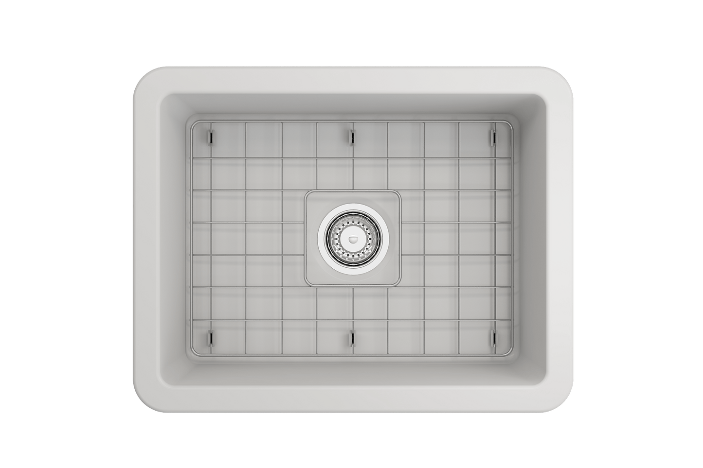 BOCCHI SOTTO 24" Fireclay Dual-Mount Single Bowl Kitchen Sink with Protective Bottom Grid and Strainer