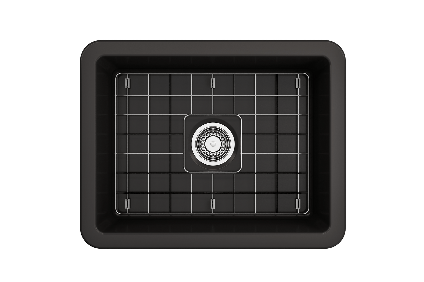 BOCCHI SOTTO 24" Fireclay Dual-Mount Single Bowl Kitchen Sink with Protective Bottom Grid and Strainer