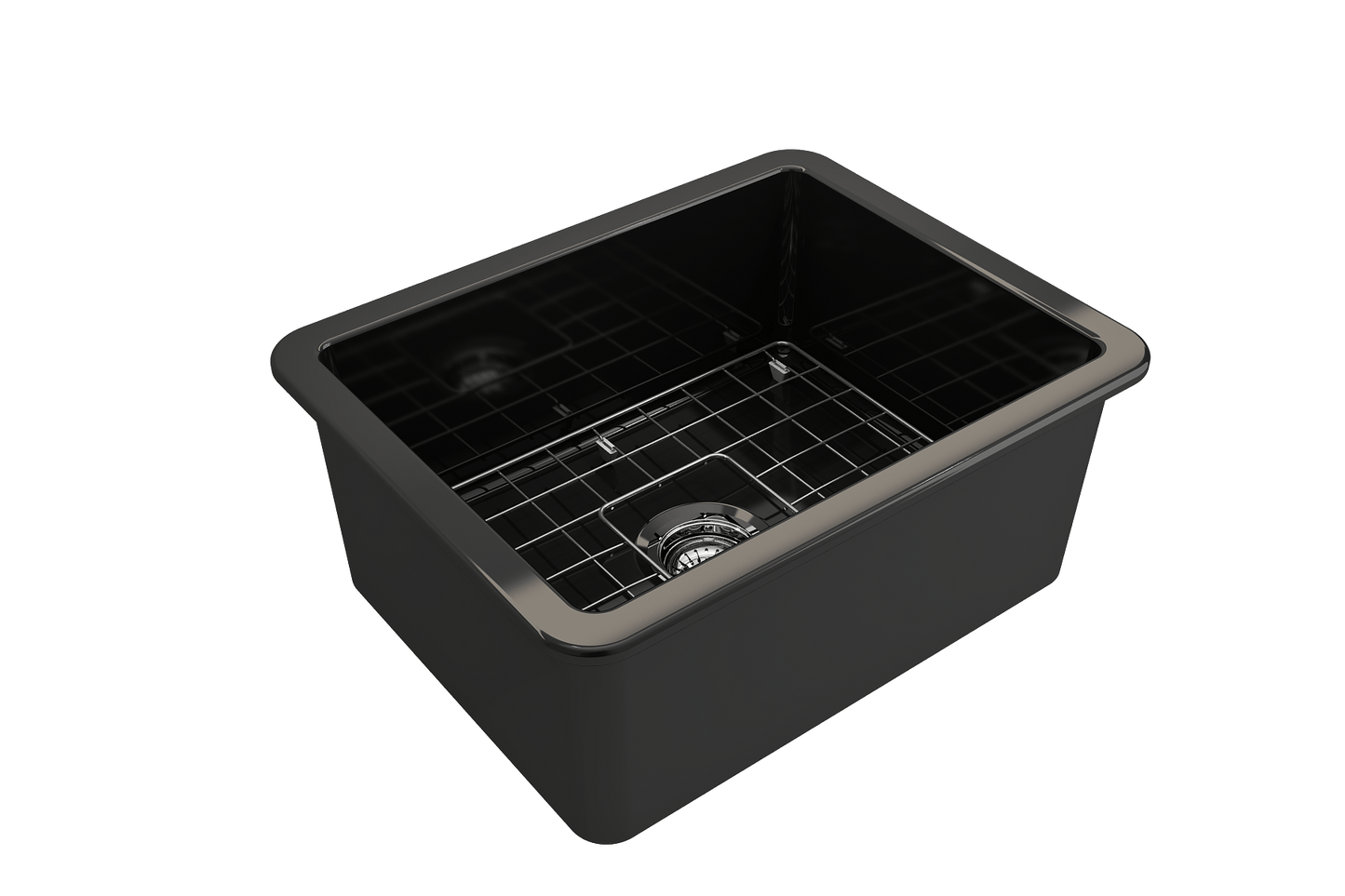 BOCCHI SOTTO 24" Fireclay Dual-Mount Single Bowl Kitchen Sink with Protective Bottom Grid and Strainer