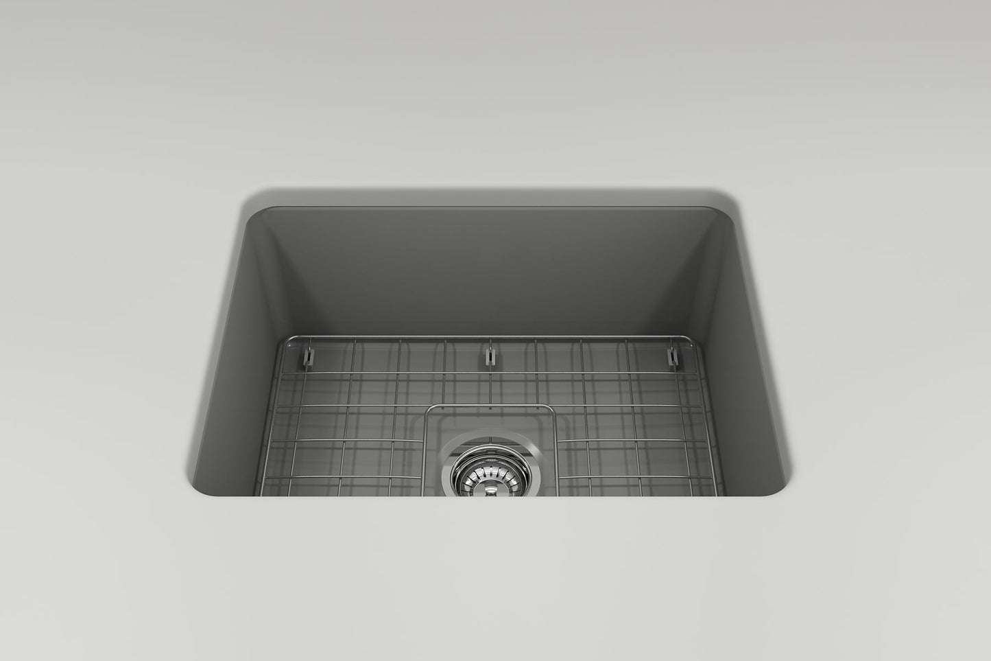 BOCCHI SOTTO 24" Fireclay Dual-Mount Single Bowl Kitchen Sink with Protective Bottom Grid and Strainer