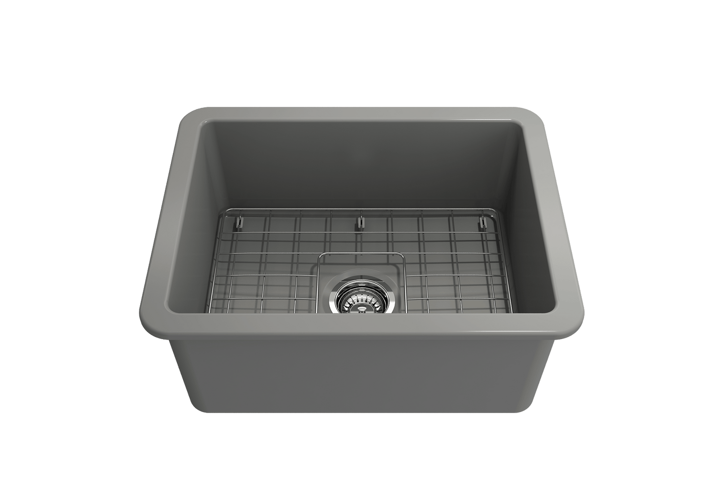 BOCCHI SOTTO 24" Fireclay Dual-Mount Single Bowl Kitchen Sink with Protective Bottom Grid and Strainer