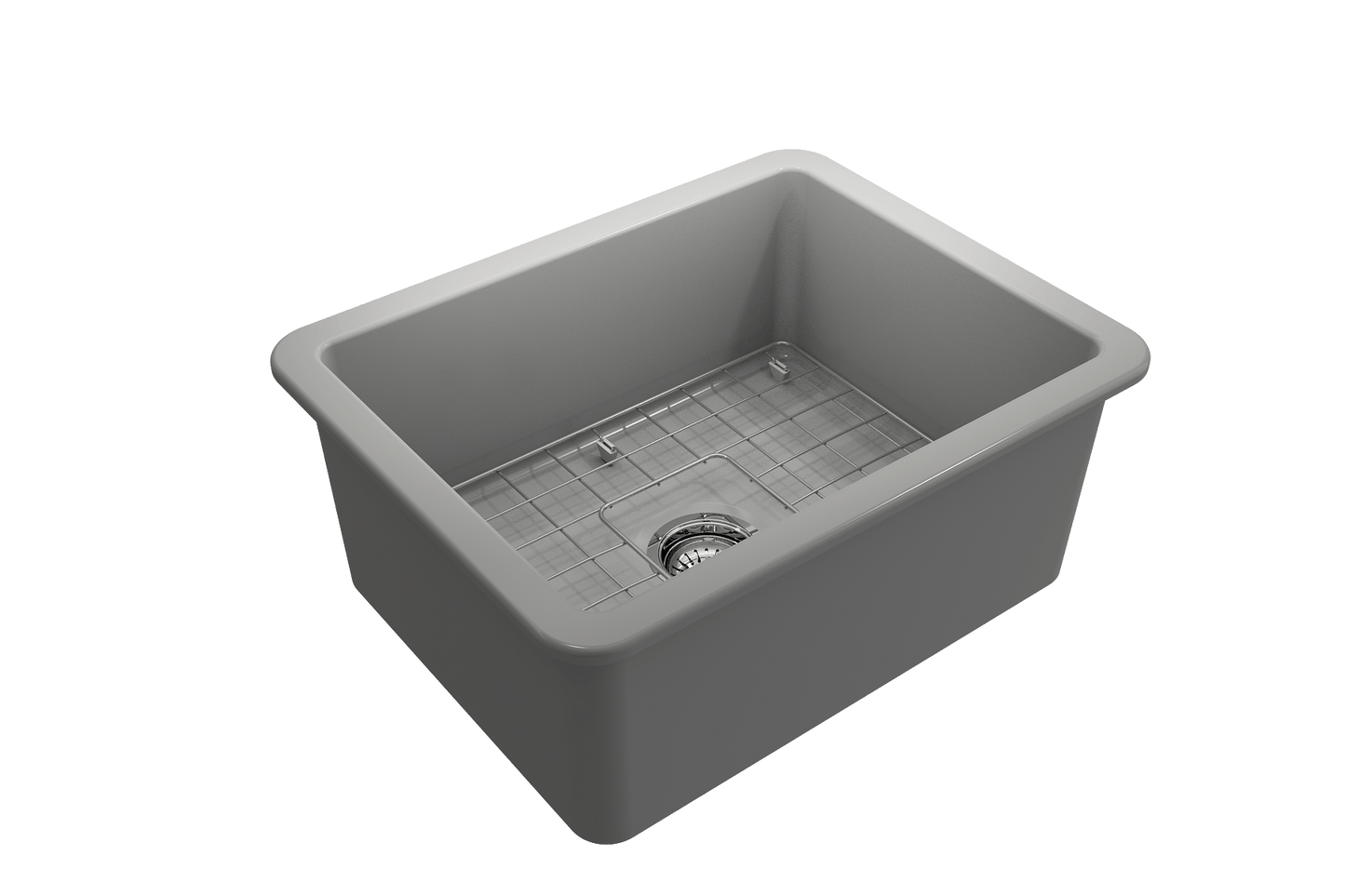 BOCCHI SOTTO 24" Fireclay Dual-Mount Single Bowl Kitchen Sink with Protective Bottom Grid and Strainer