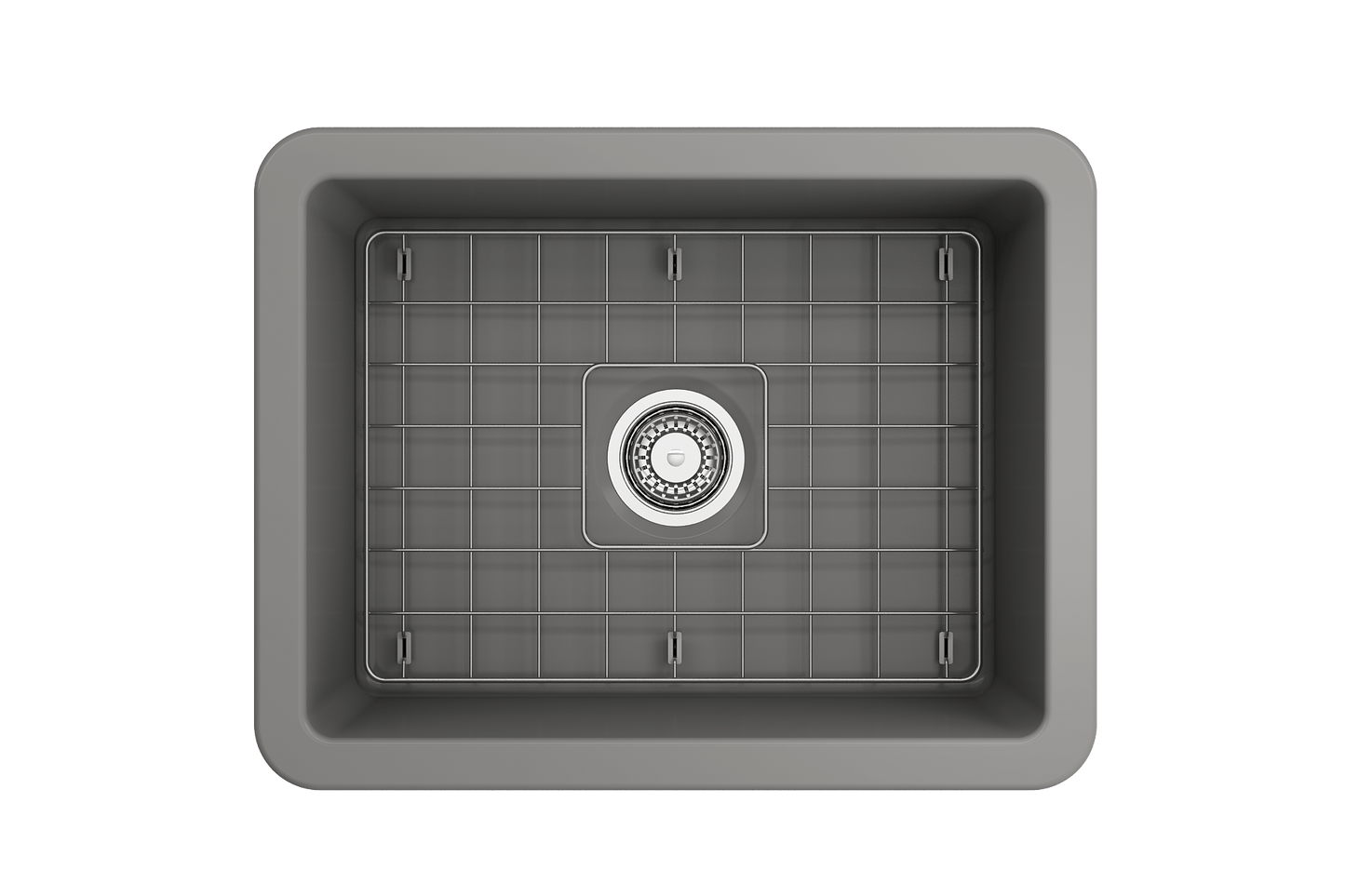 BOCCHI SOTTO 24" Fireclay Dual-Mount Single Bowl Kitchen Sink with Protective Bottom Grid and Strainer