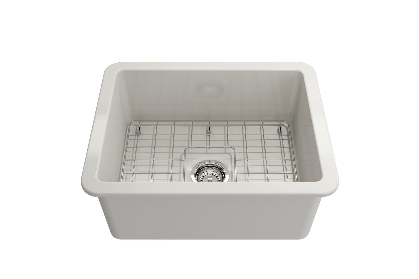 BOCCHI SOTTO 24" Fireclay Dual-Mount Single Bowl Kitchen Sink with Protective Bottom Grid and Strainer