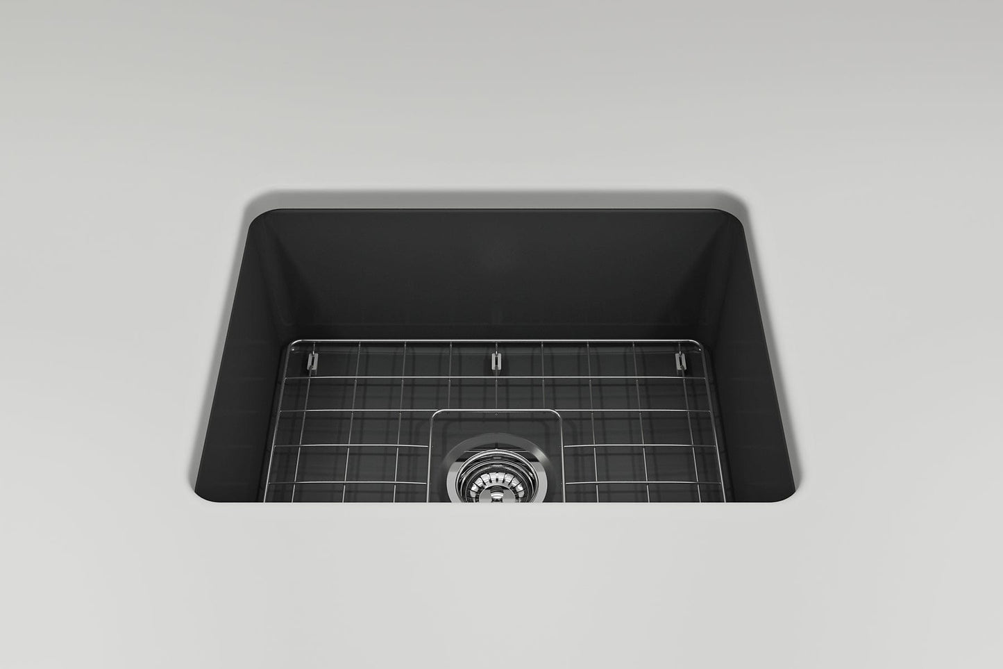 BOCCHI SOTTO 24" Fireclay Dual-Mount Single Bowl Kitchen Sink with Protective Bottom Grid and Strainer