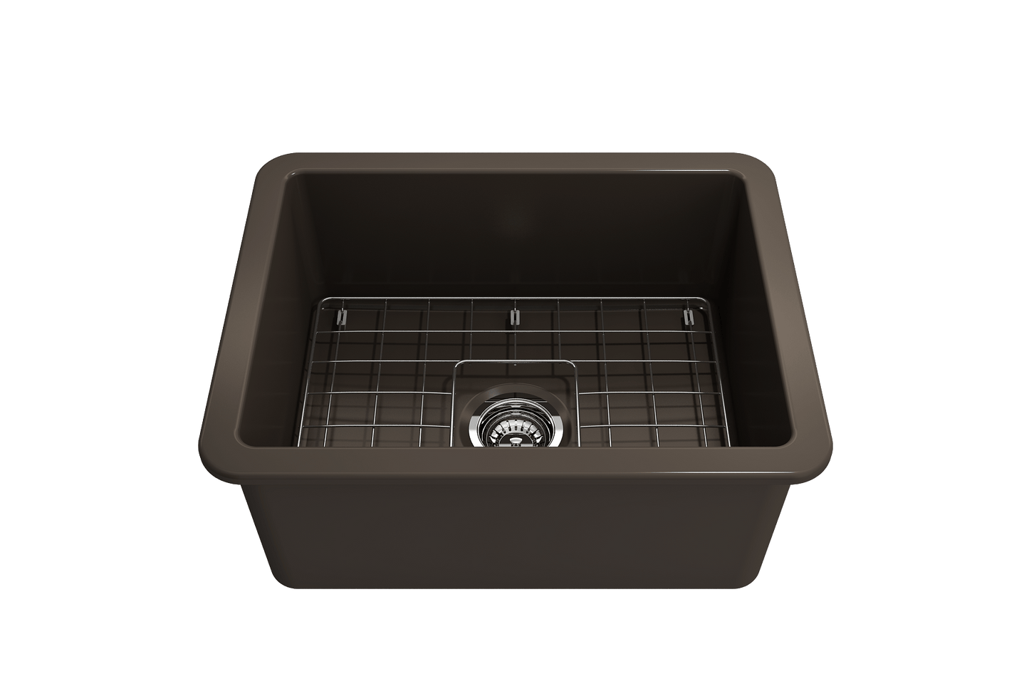 BOCCHI SOTTO 24" Fireclay Dual-Mount Single Bowl Kitchen Sink with Protective Bottom Grid and Strainer