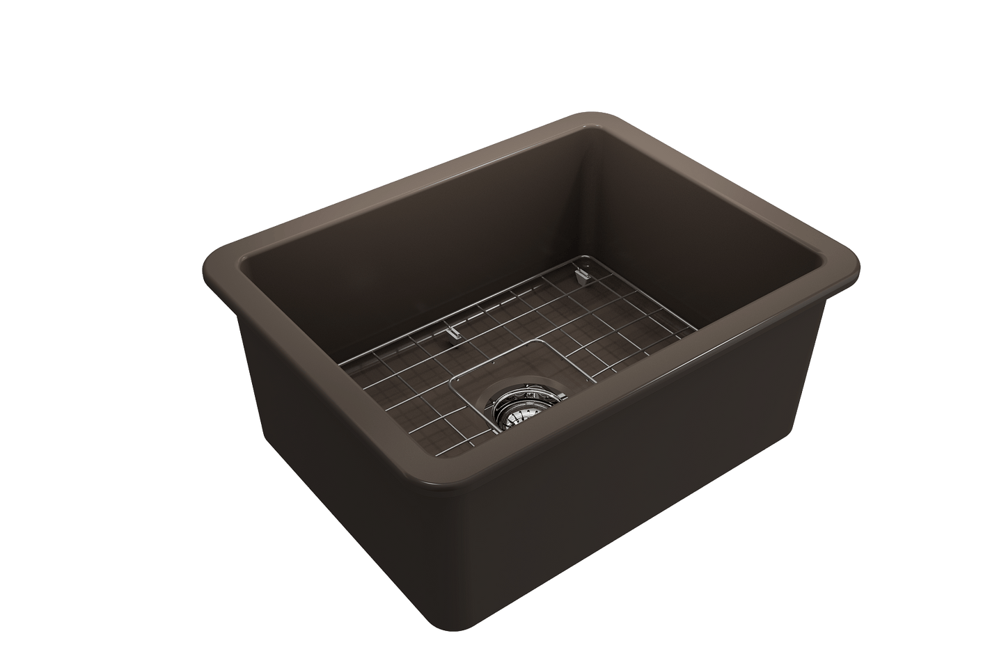 BOCCHI SOTTO 24" Fireclay Dual-Mount Single Bowl Kitchen Sink with Protective Bottom Grid and Strainer