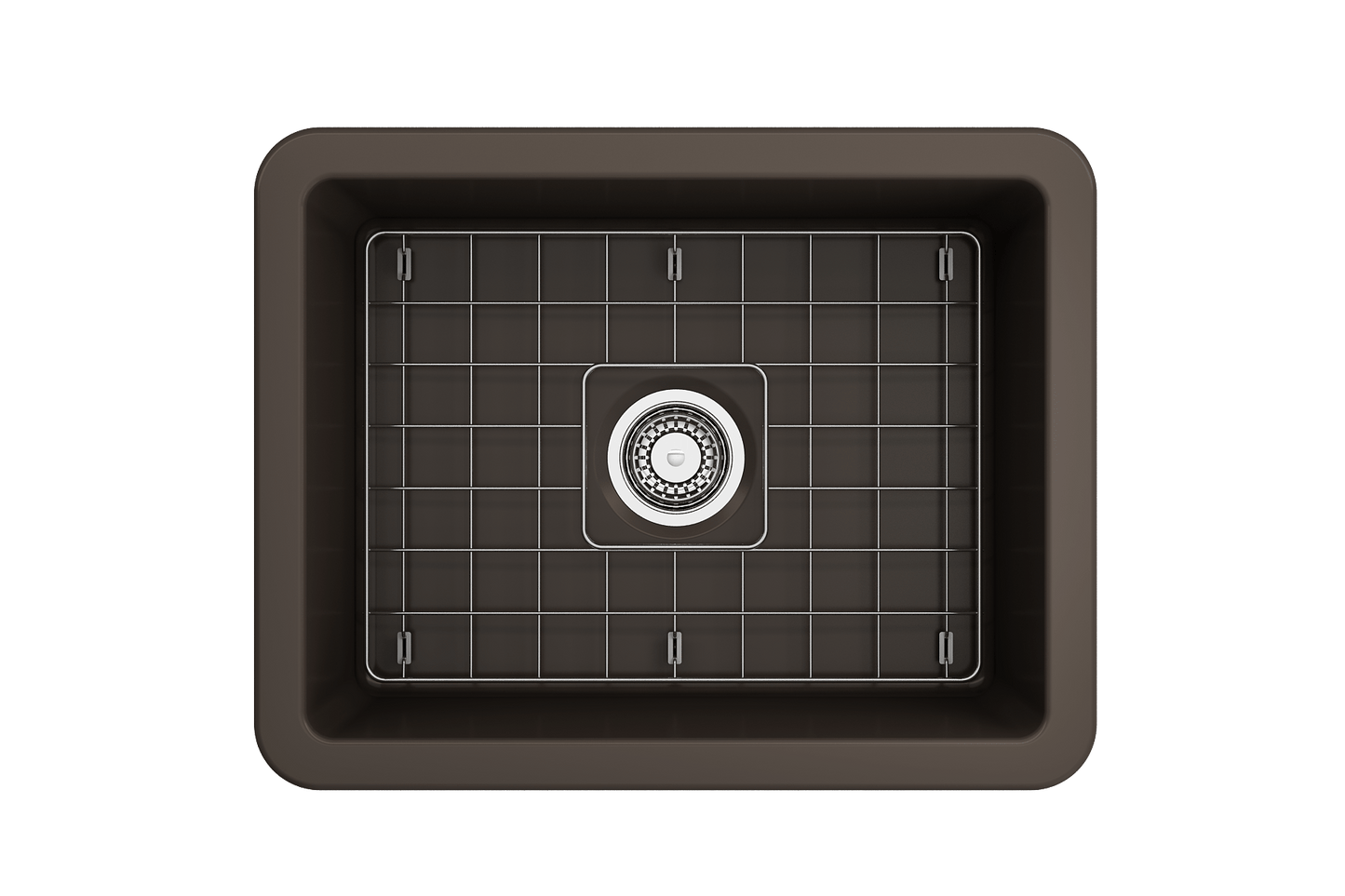 BOCCHI SOTTO 24" Fireclay Dual-Mount Single Bowl Kitchen Sink with Protective Bottom Grid and Strainer