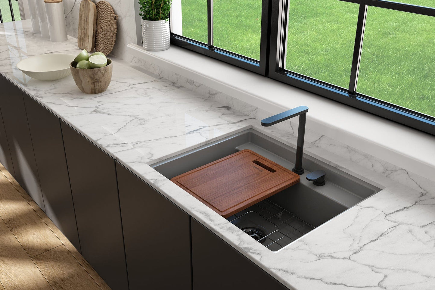 BOCCHI BAVENO UNO 27" Single Bowl Kitchen Sink 2-Hole with Integrated Workstation and Accessories