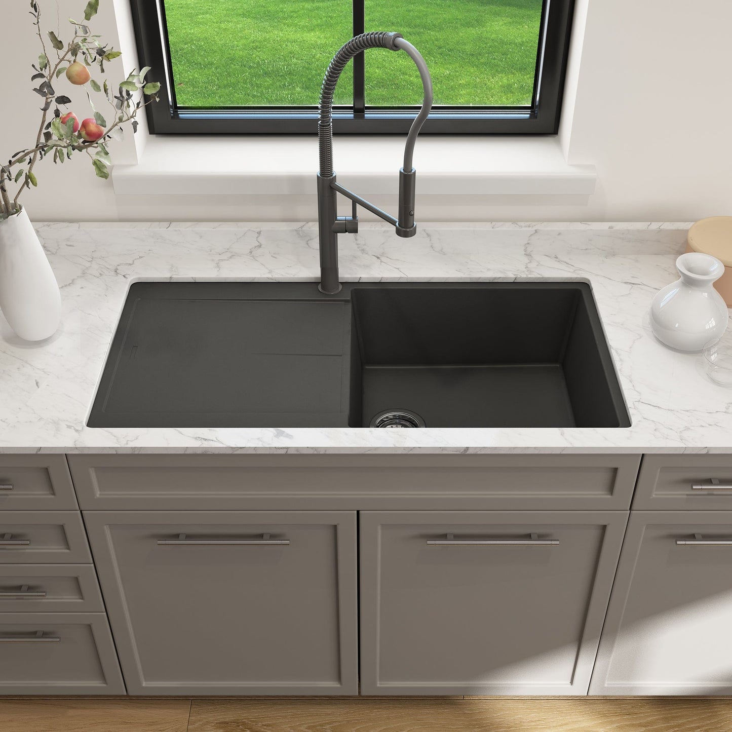 BOCCHI LEVANZO 20" Dual-Mount Single Bowl Granite Composite Kitchen Sink with Drain Board