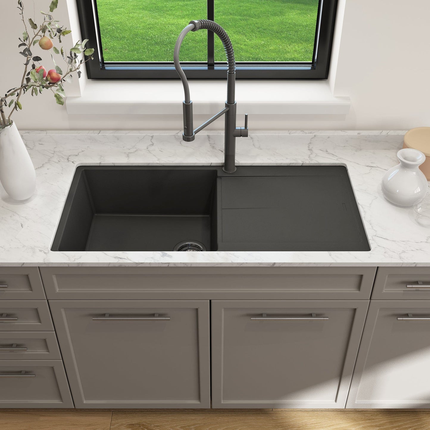 BOCCHI LEVANZO 20" Dual-Mount Single Bowl Granite Composite Kitchen Sink with Drain Board