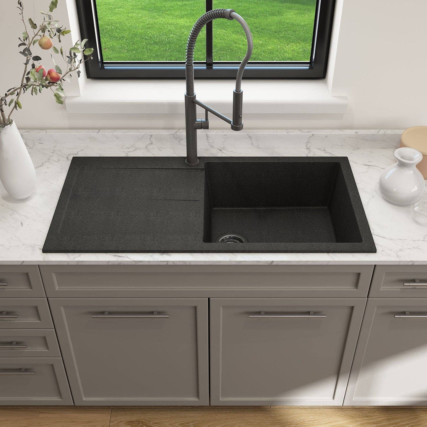 BOCCHI LEVANZO 20" Dual-Mount Single Bowl Granite Composite Kitchen Sink with Drain Board