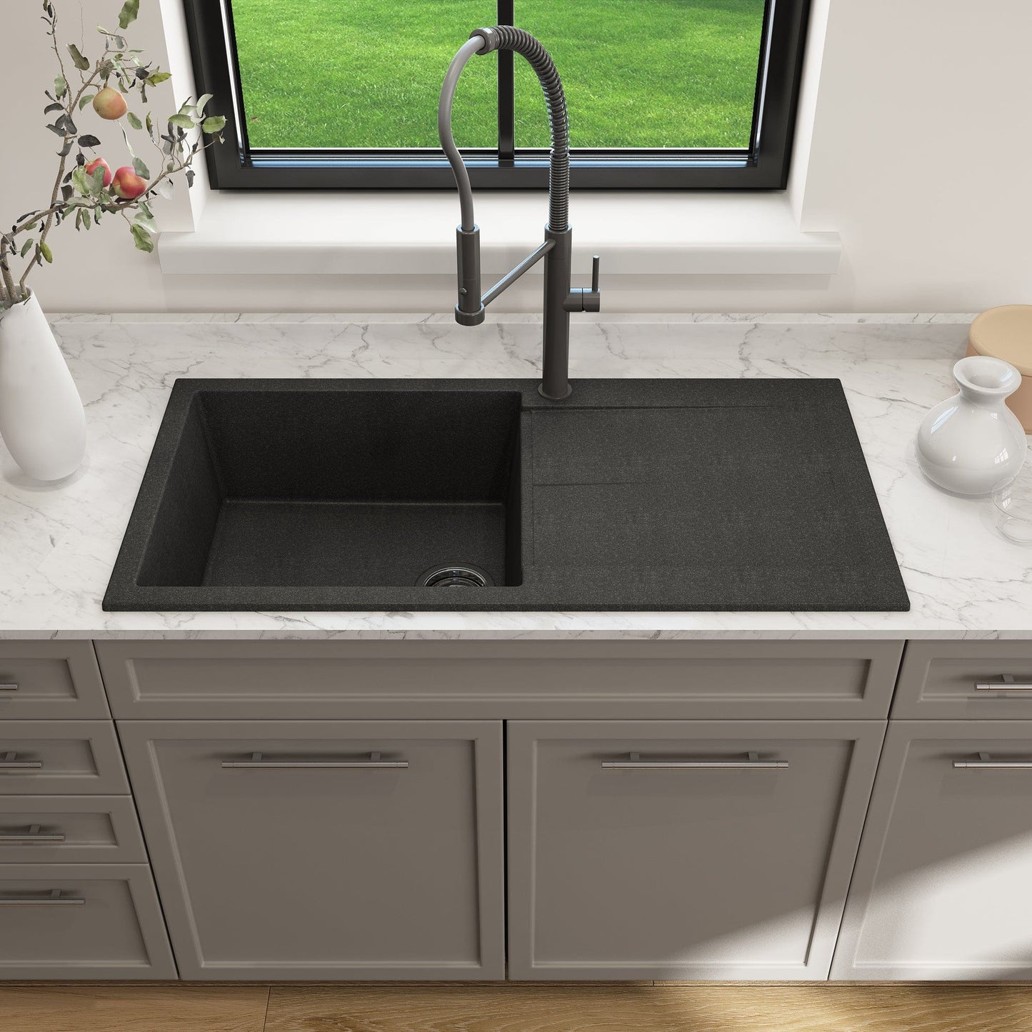 BOCCHI LEVANZO 20" Dual-Mount Single Bowl Granite Composite Kitchen Sink with Drain Board