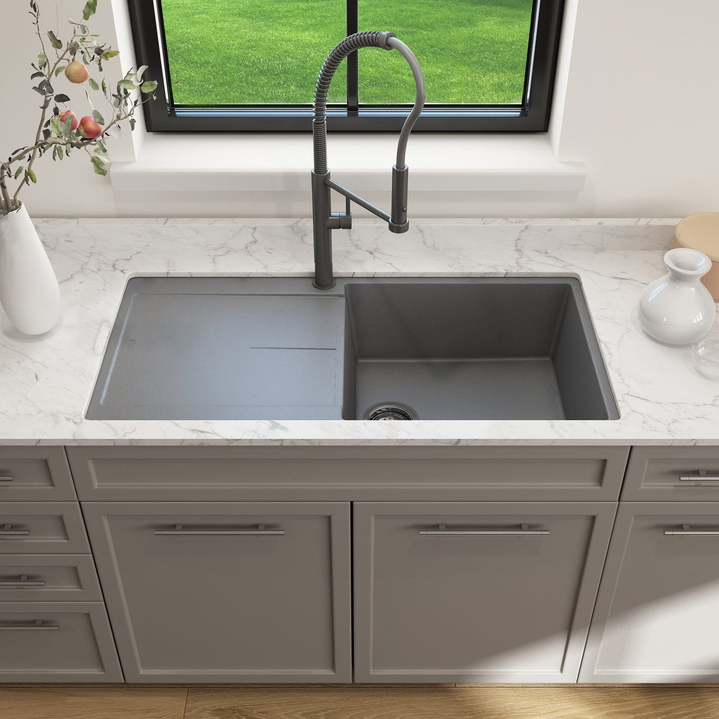 BOCCHI LEVANZO 20" Dual-Mount Single Bowl Granite Composite Kitchen Sink with Drain Board