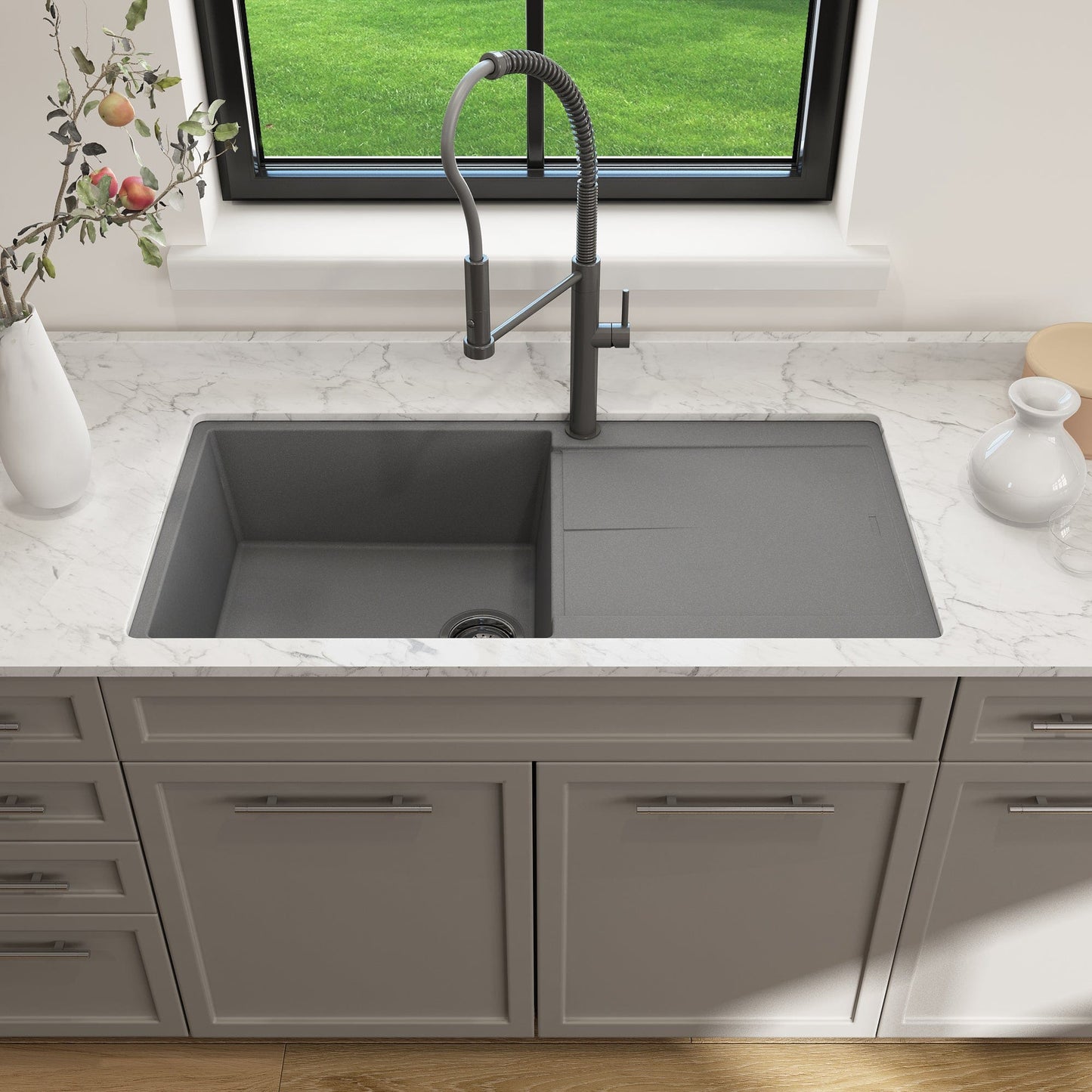 BOCCHI LEVANZO 20" Dual-Mount Single Bowl Granite Composite Kitchen Sink with Drain Board