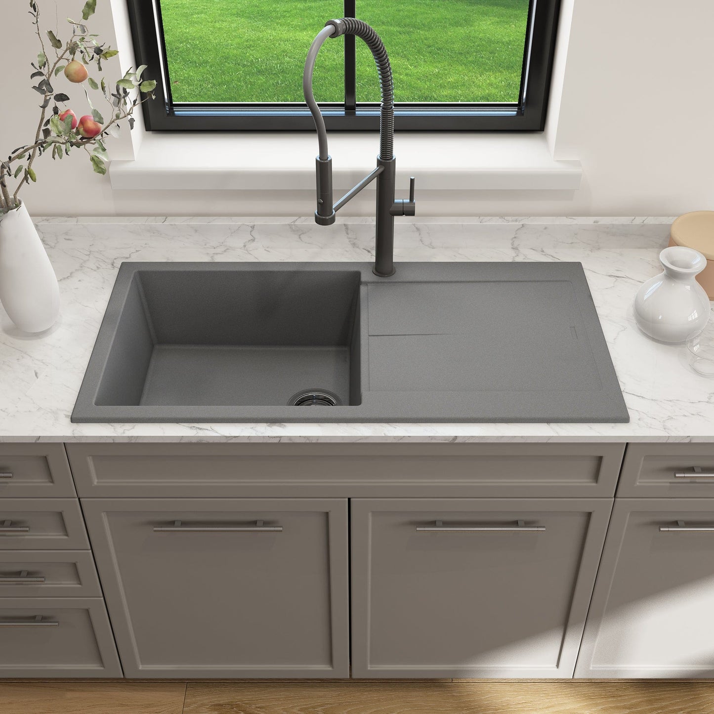 BOCCHI LEVANZO 20" Dual-Mount Single Bowl Granite Composite Kitchen Sink with Drain Board