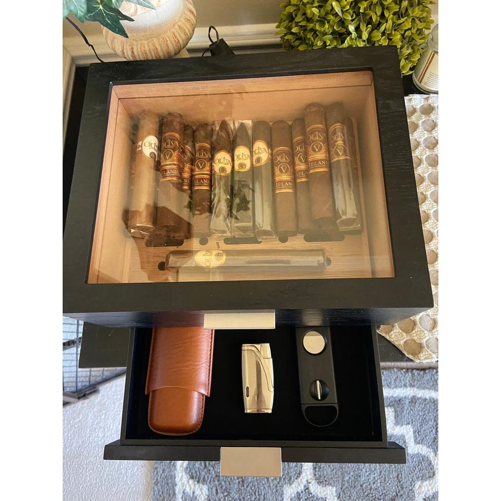 Mill Glass Top Cigar Humidor | Holds 60 Cigars