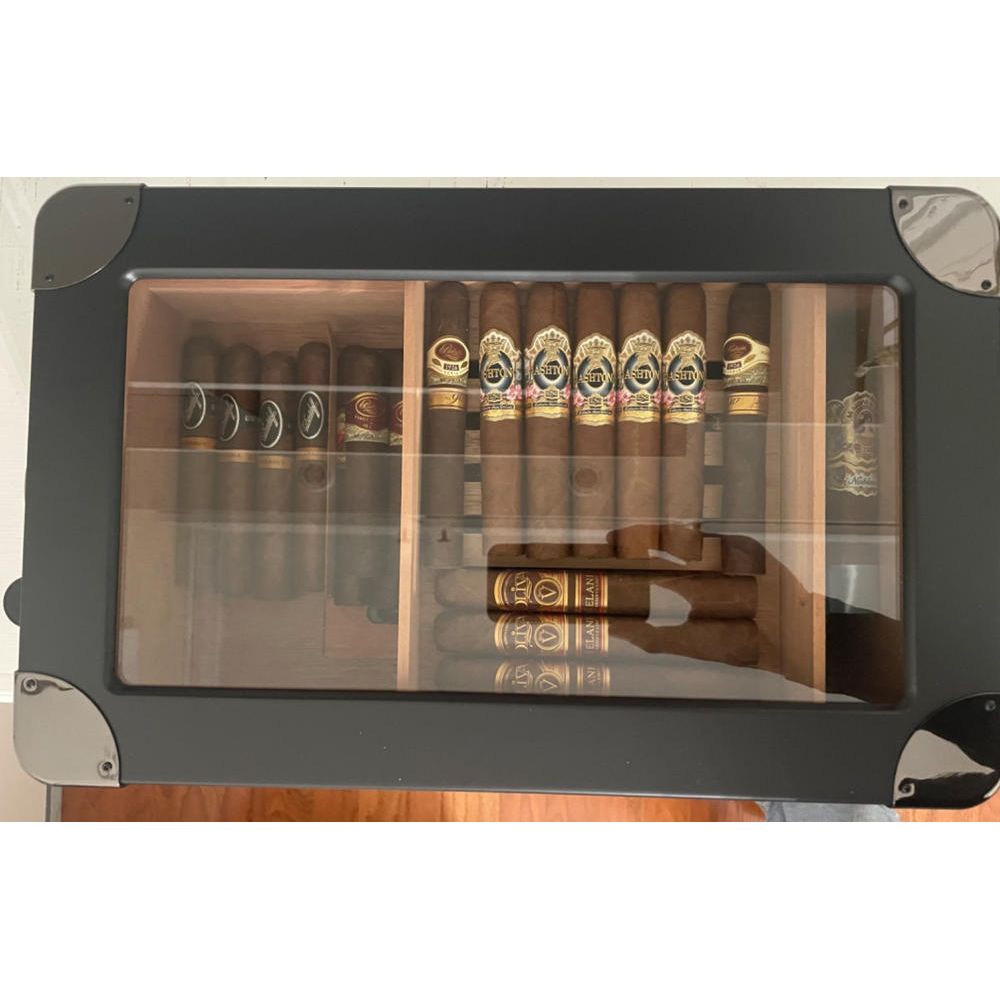 Military Glass Top Humidor - Black Edition | Holds 100 Cigars