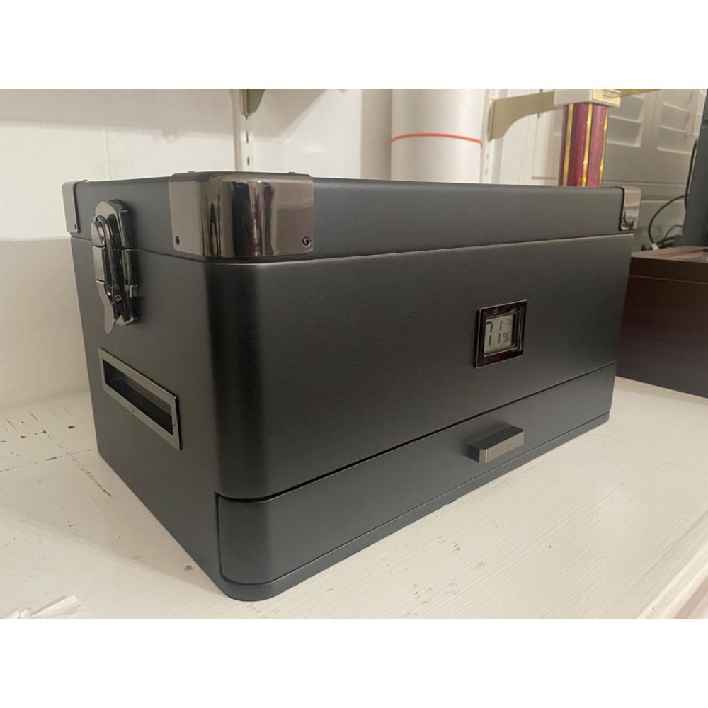 Military Glass Top Humidor - Black Edition | Holds 100 Cigars