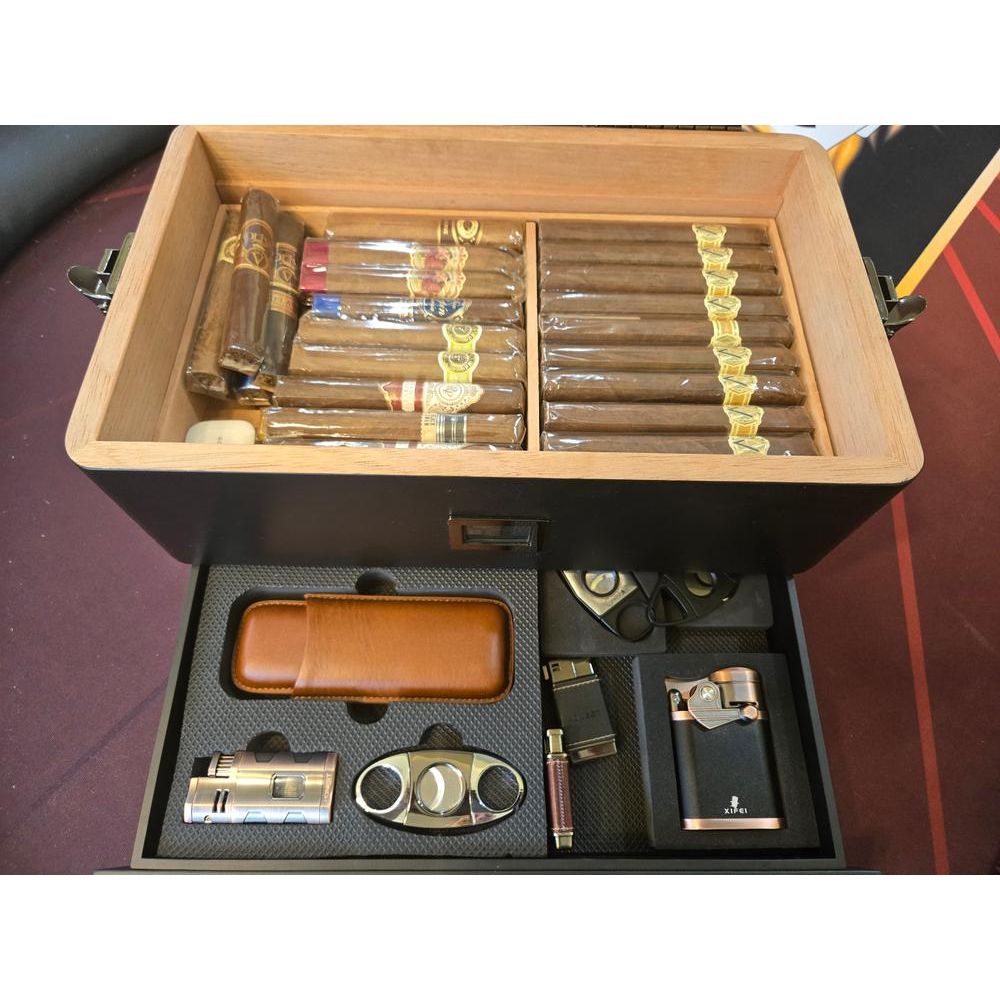 Military Glass Top Humidor - Black Edition | Holds 100 Cigars