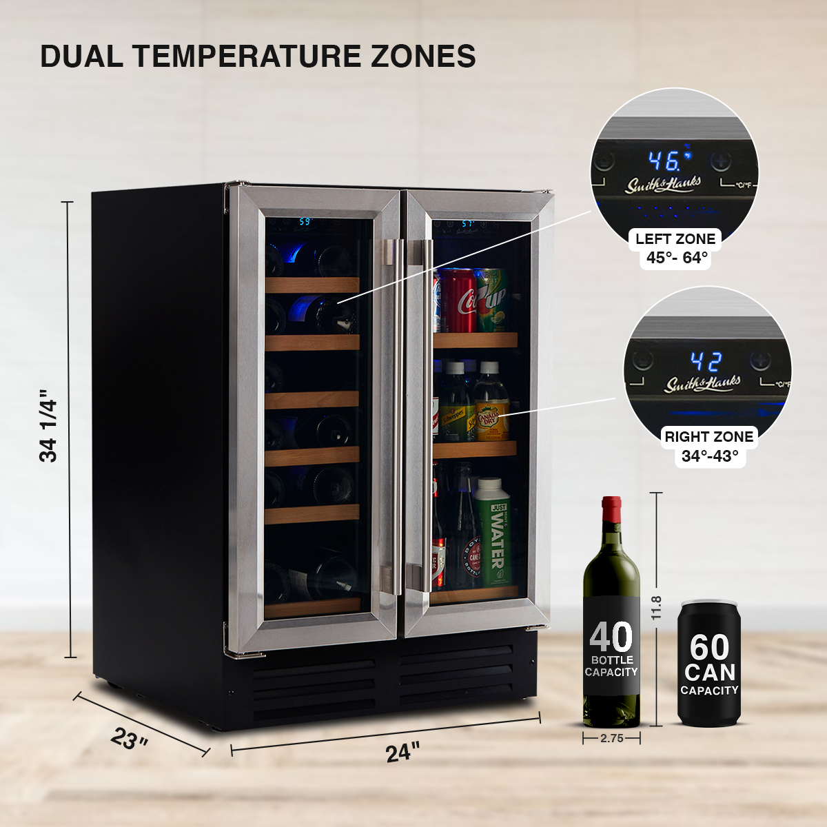 Smith & Hanks 24" Dual Zone Wine and Beverage Combo | Holds 19 Bottles and 58 Cans | BEV116D