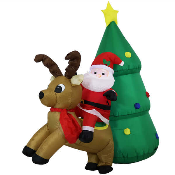 5' Santa with Reindeer and Tree- Inflatable Christmas Decoration