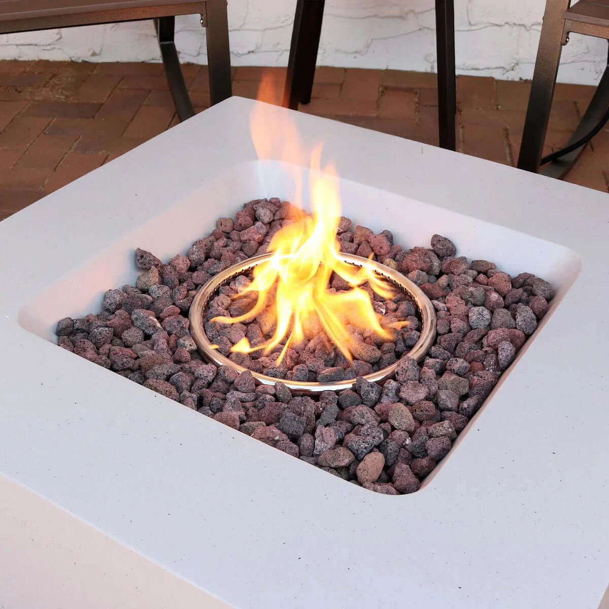 34" Contempo Square Fire Pit | Weather-Resistant Durable Cover and Lava Rocks | Smokeless