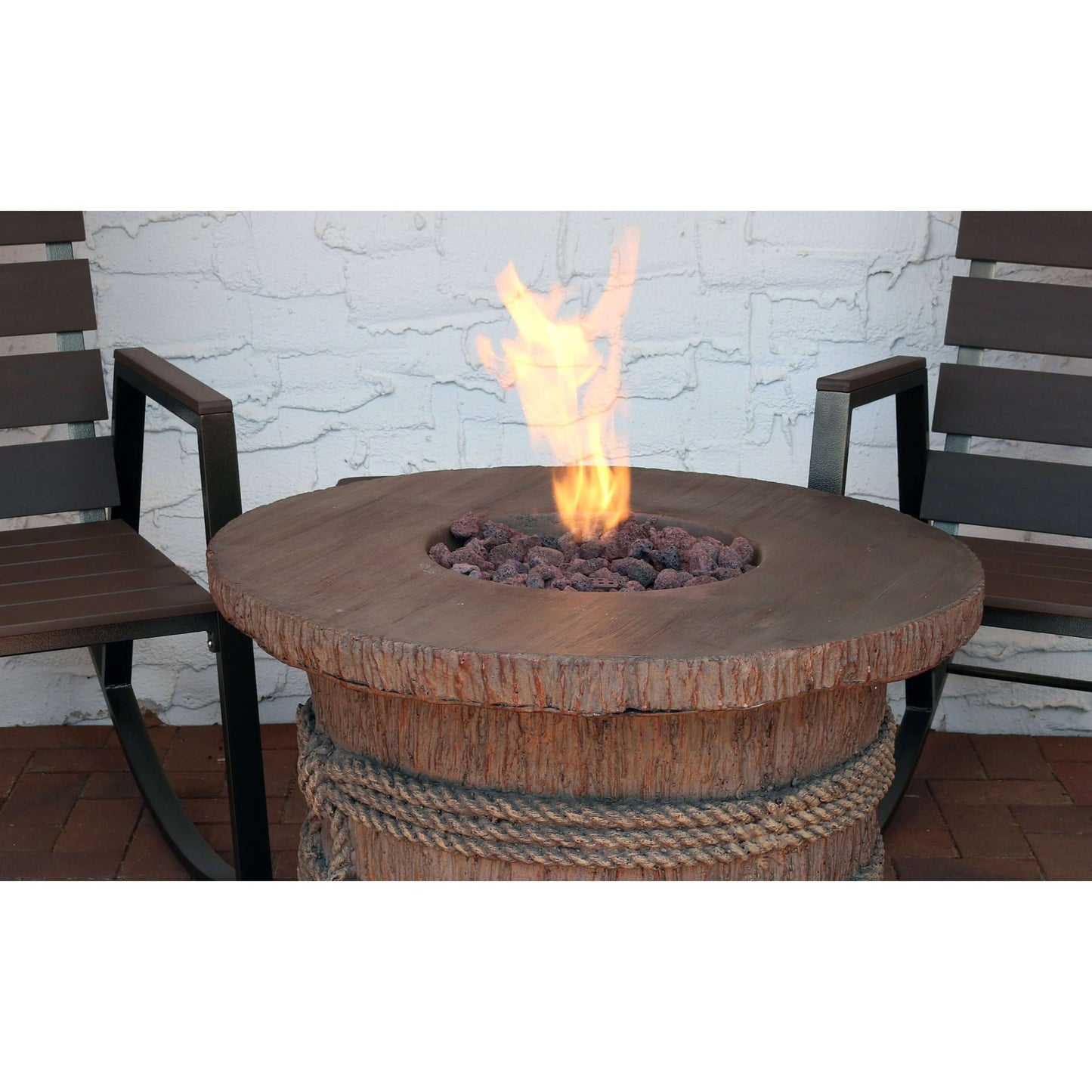 29" Rope and Barrel Fire Pit Table with Lava Rocks | Smokeless