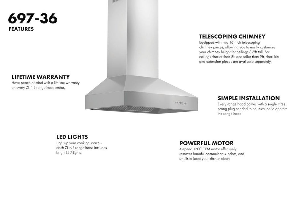 ZLINE Professional Convertible Vent Wall Mount Range Hood in Stainless Steel (697)