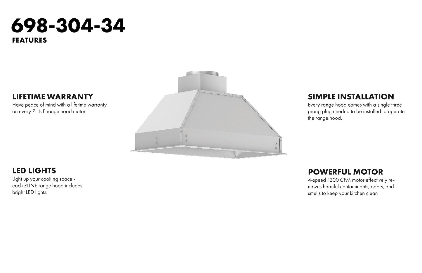 ZLINE 34" Ducted Wall Mount Range Hood Insert in Outdoor Approved Stainless Steel (698-304)