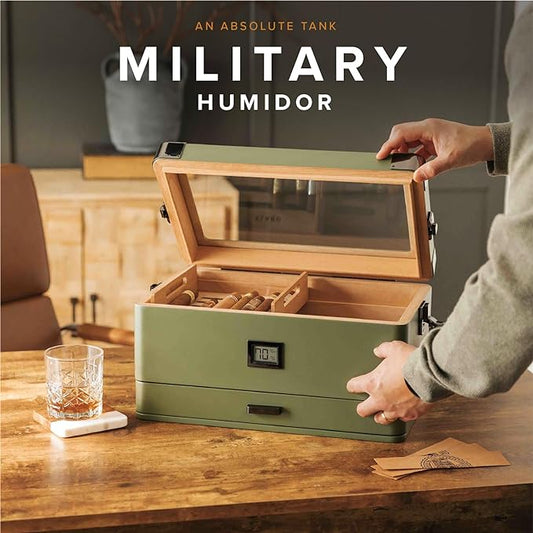 Military Glass Top Humidor | Holds 100 Cigars