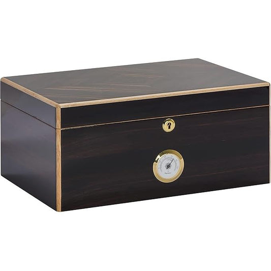 Basel Desktop Humidor with Maple wood and Ebony Veneer | Holds 75 Cigars