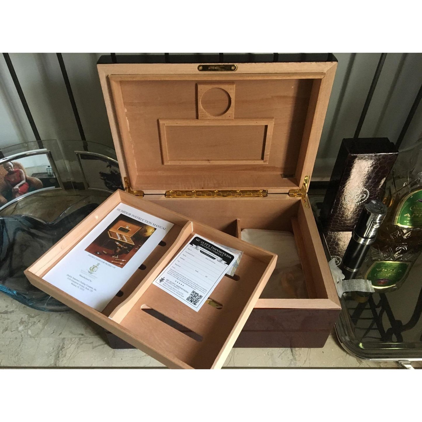 Deauville Cigar Humidor with High Gloss Maple Wood Finish | Holds 100 Cigars