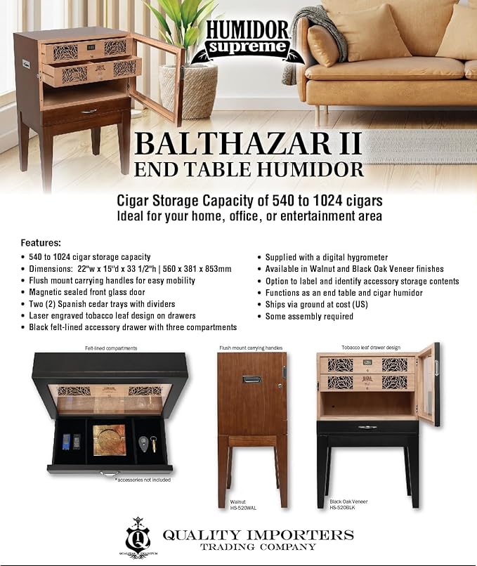 Balthazar II Glass Cabinet Humidor | Holds 1000 Cigars