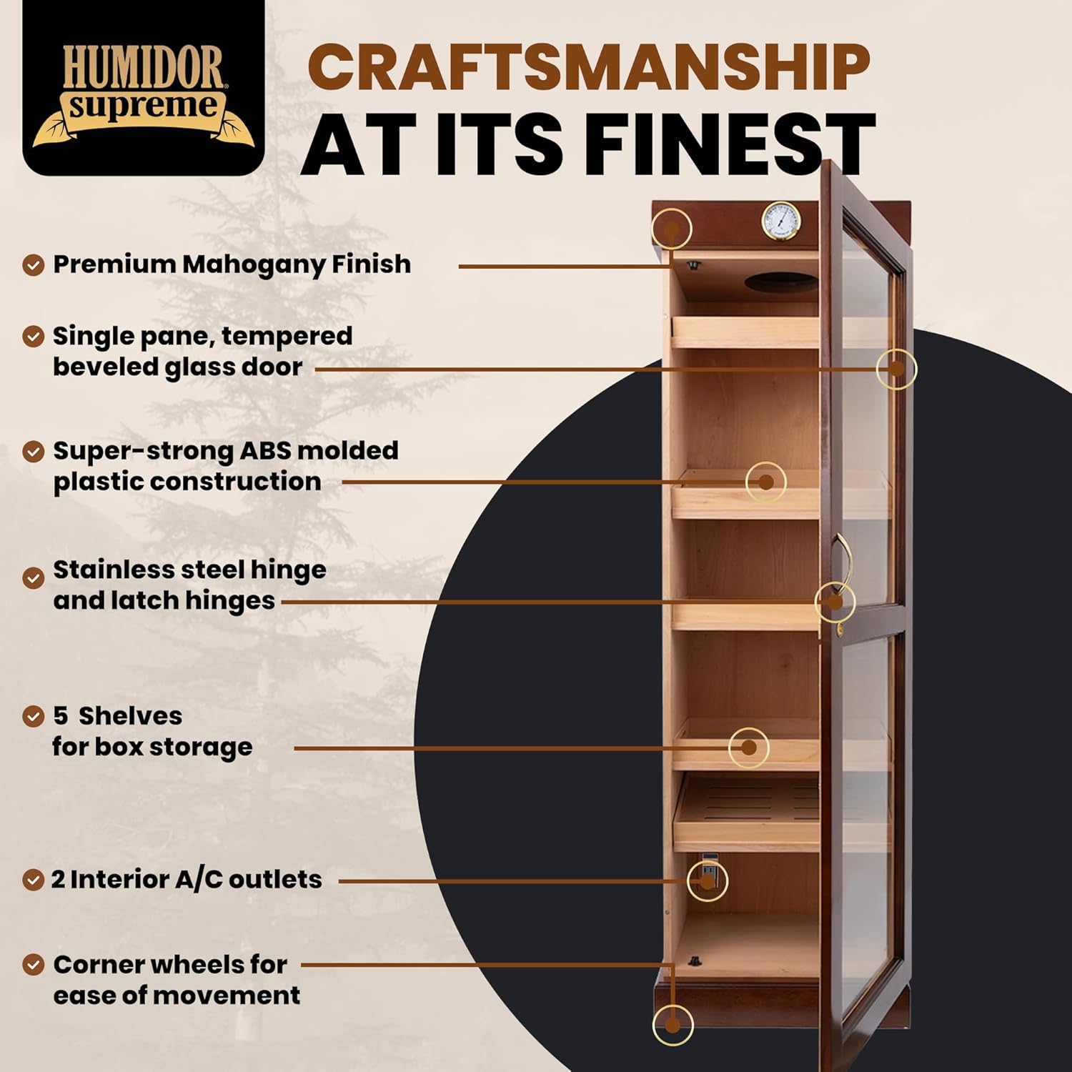 Humidor Supreme Cigar Humidor Tower Cabinet | Holds 2000 Cigars