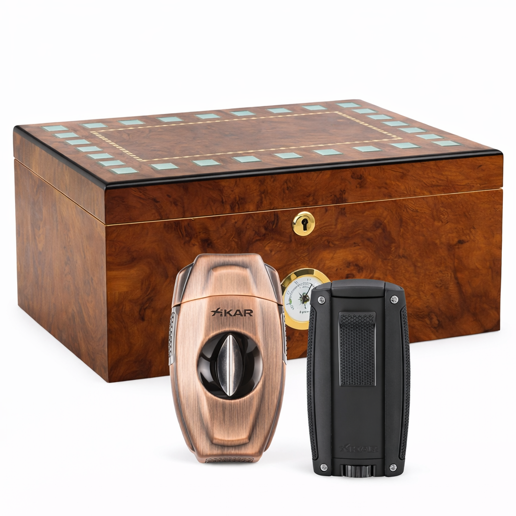 The Santorini Humidor Bundle #1 | Includes Xikar Turismo and Xikar VX2 Cutter