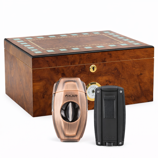 The Santorini Humidor Bundle #1 | Includes Xikar Turismo and Xikar VX2 Cutter
