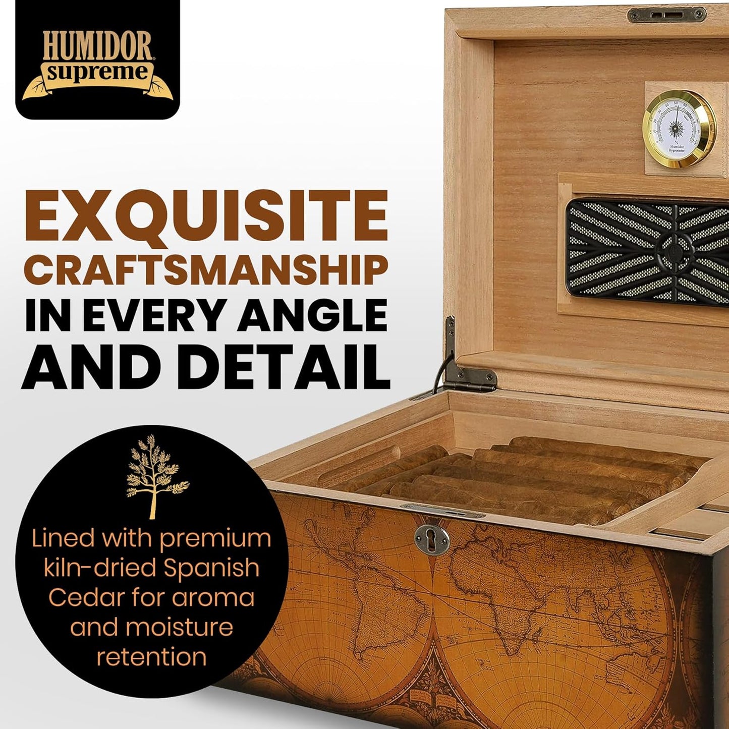 Old World Desktop Cigar Humidor | Holds 100 Cigars