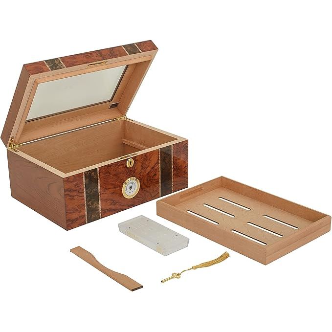 Andorra Desktop Humidor | Glasstop, Bubinga Veneer | Holds 75 Cigars