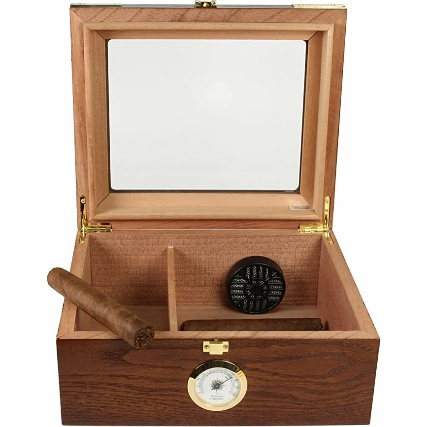 Capri Glasstop Desktop Cigar Humidor | External Hygrometer | Holds 50 Cigars