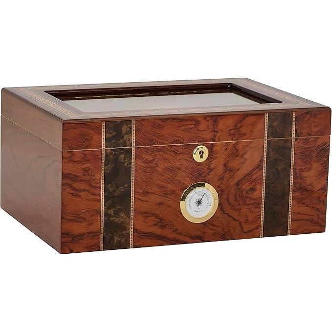 Andorra Desktop Humidor | Glasstop, Bubinga Veneer | Holds 75 Cigars