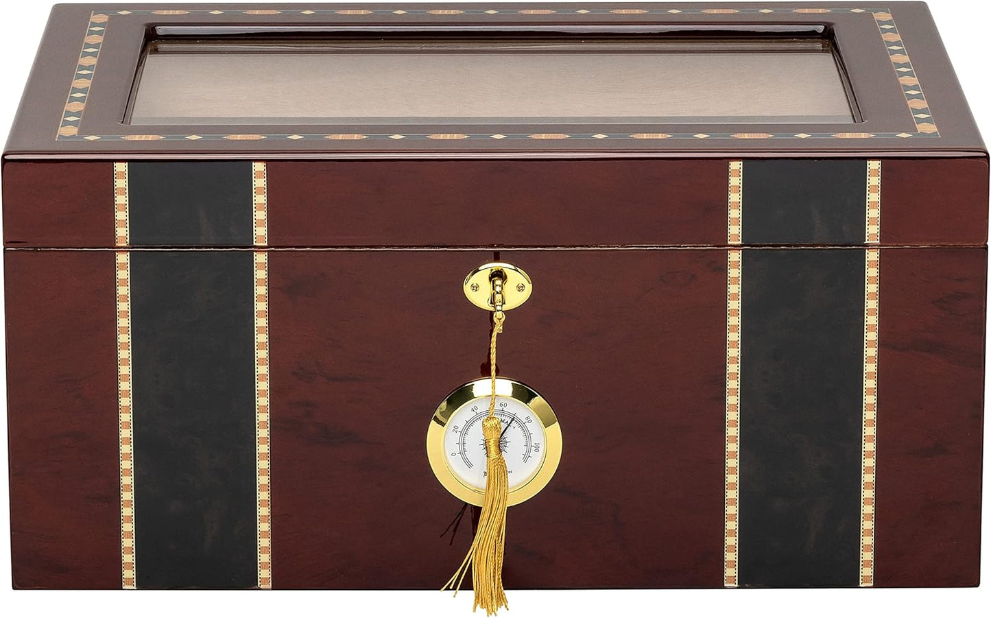 Pompeii Desktop Cigar Humidor with High Gloss Inlay | Holds 100 Cigars