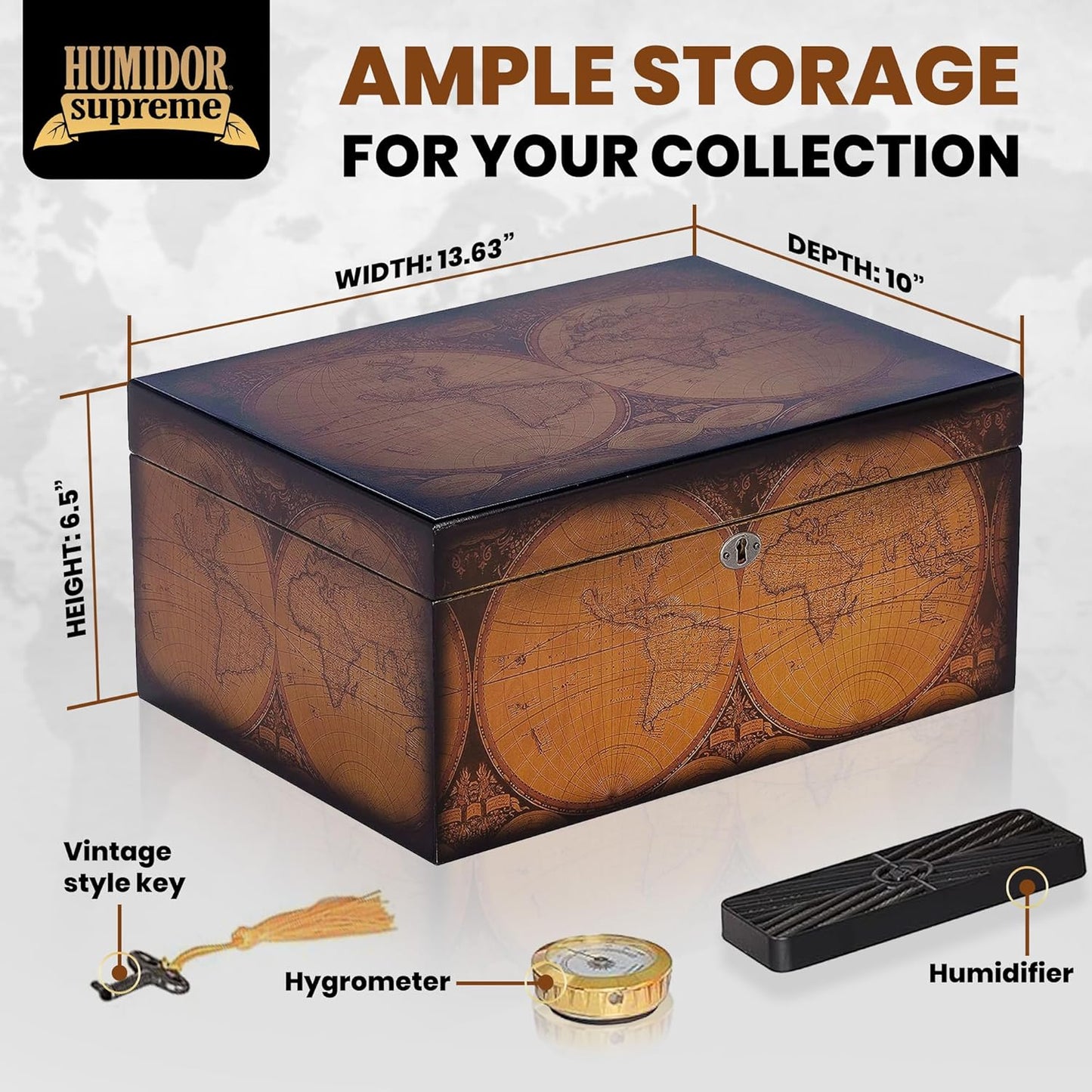 Old World Desktop Cigar Humidor | Holds 100 Cigars