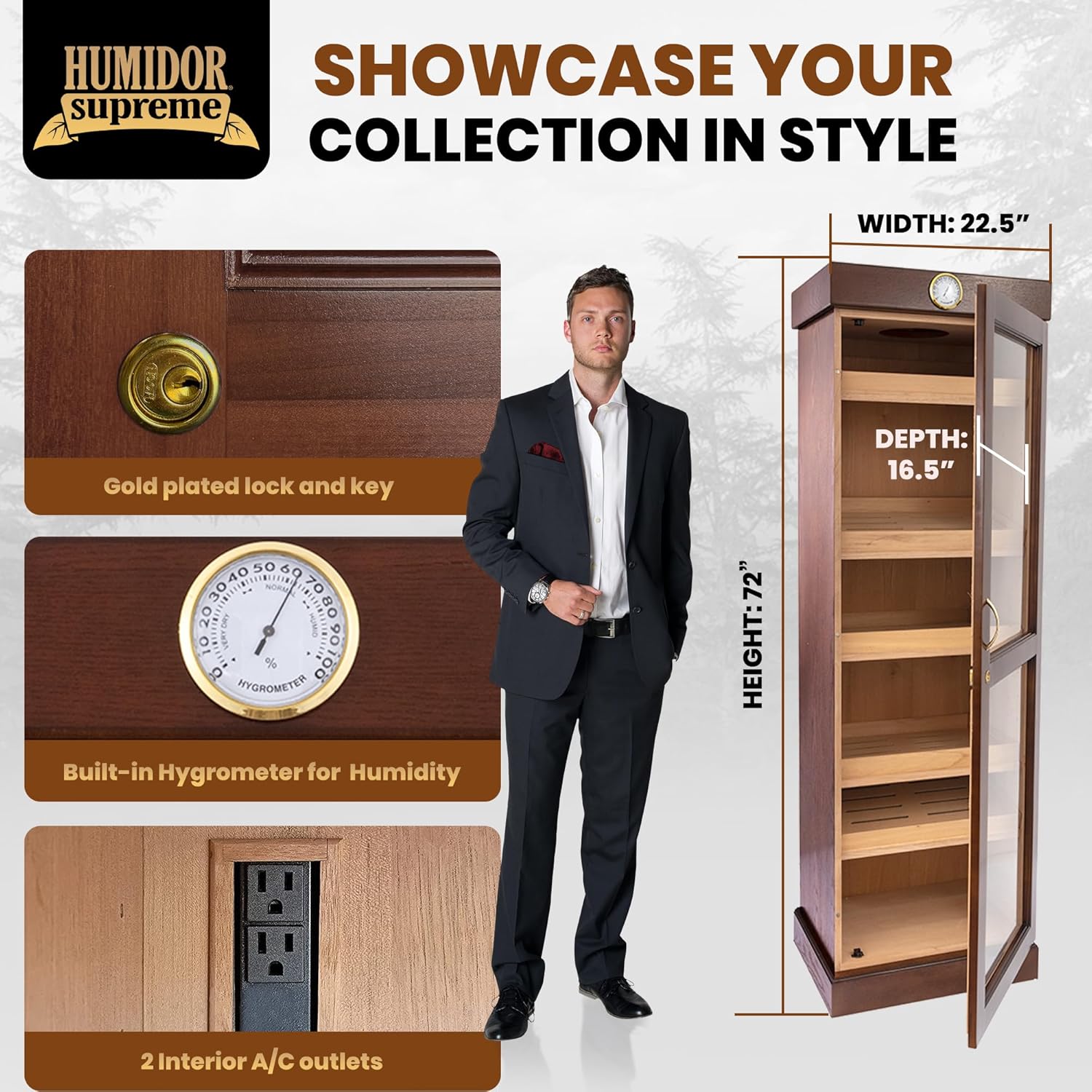 Humidor Supreme Cigar Humidor Tower Cabinet | Holds 2000 Cigars