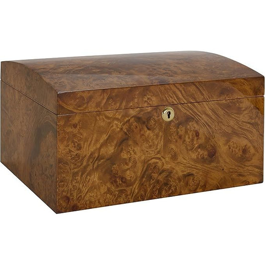 Arcos Desktop Humidor with a Rustic Red Burl Veneer | Holds 70 Cigars