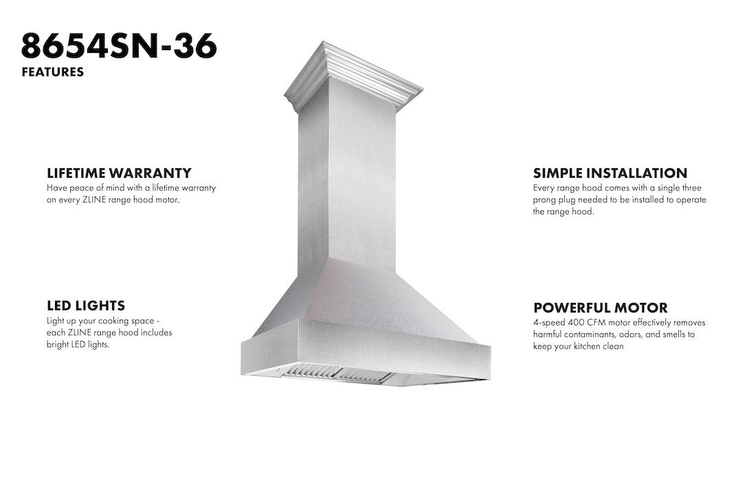 ZLINE DuraSnow® Stainless Steel Range Hood with DuraSnow® Shell (8654SN)