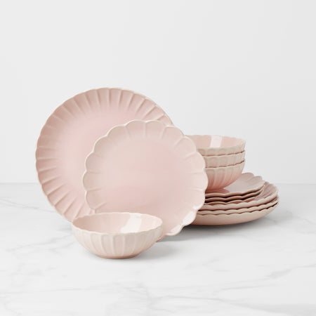 Lenox French Perle Scallop Blush 12-Piece Dinnerware Set