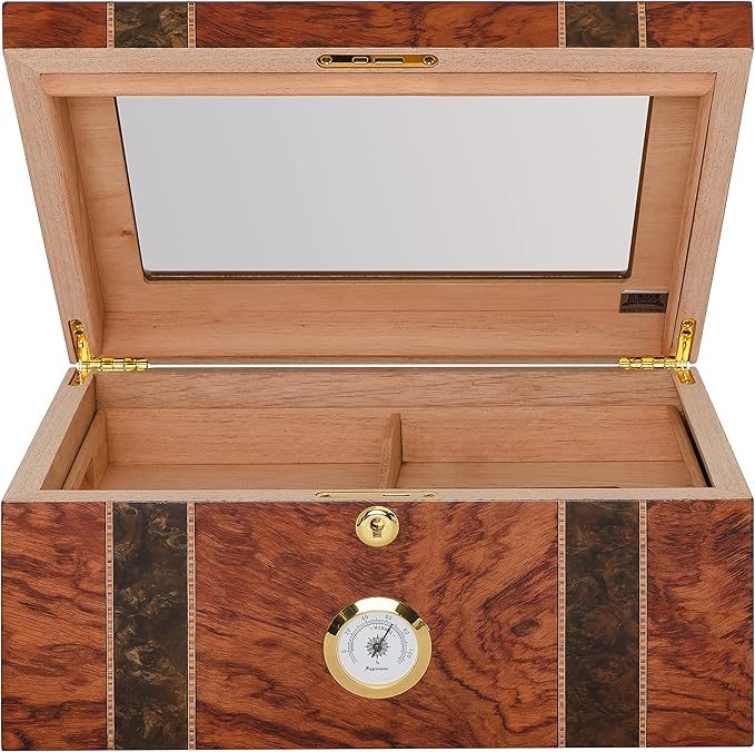 Andorra Desktop Humidor | Glasstop, Bubinga Veneer | Holds 75 Cigars