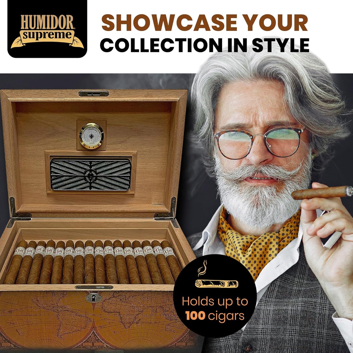Old World Desktop Cigar Humidor | Holds 100 Cigars